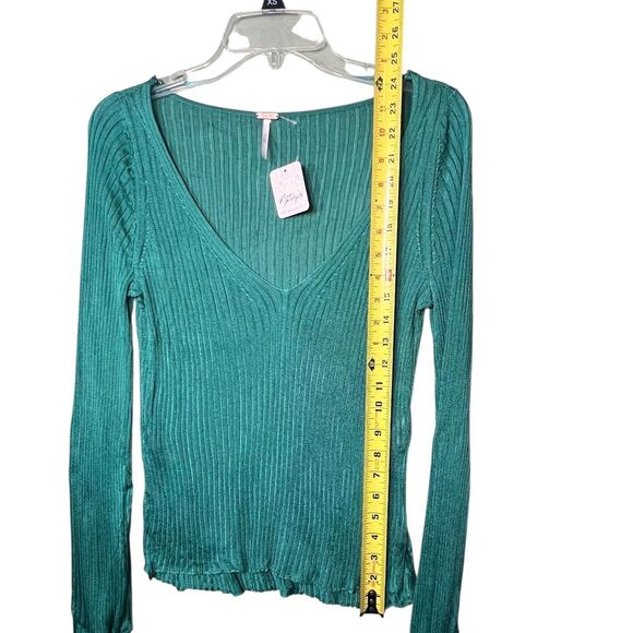 Free People Sweater Womens Small Green Ribbed V-Neck Long Sleeve Knit OB1361173 - Picture 5 of 13